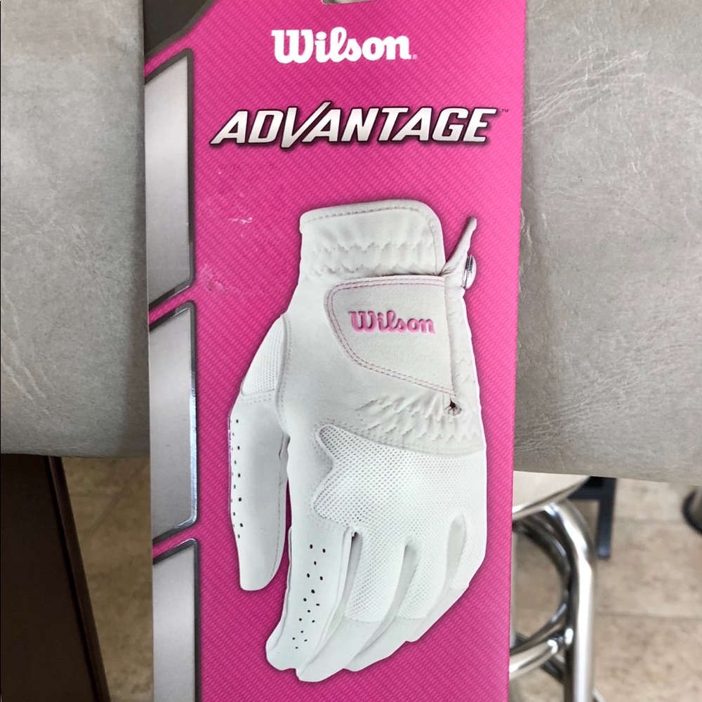 Wilson Ladies White & Pink Leather Golf Glove.